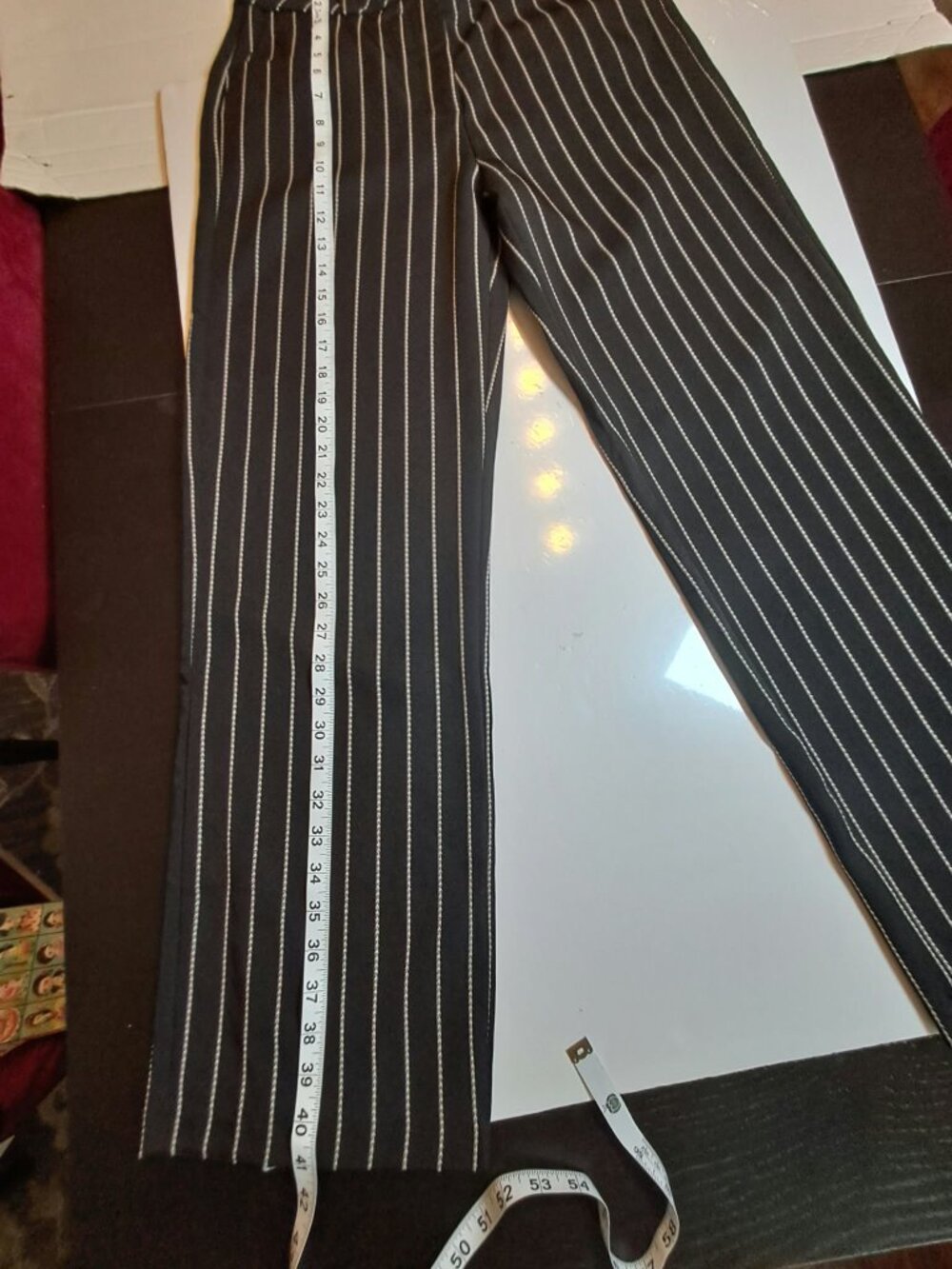 Moda Ana Black White Pinstripe Wide Leg Trousers M - Picture 6 of 9